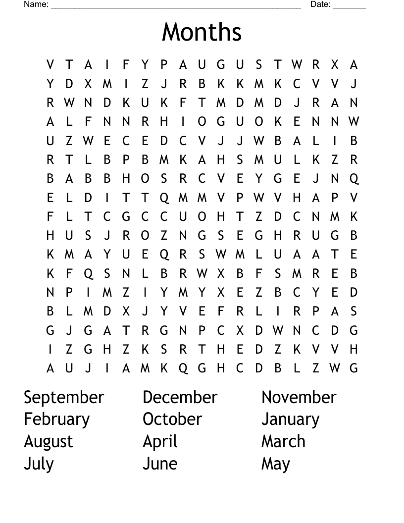 Months  Word Search