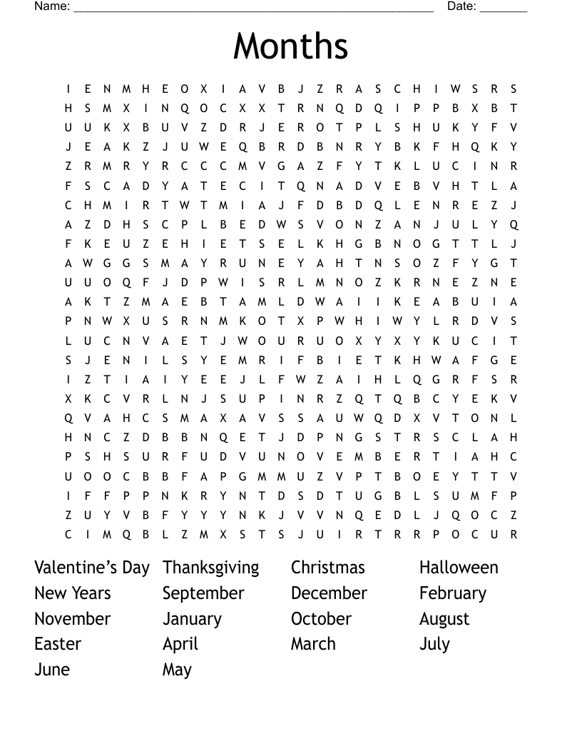 Months  Word Search