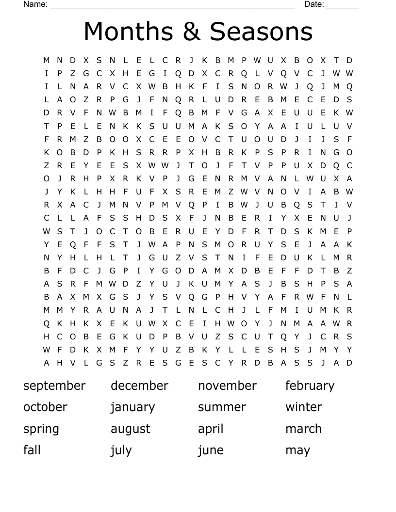 Months & Seasons Word Search