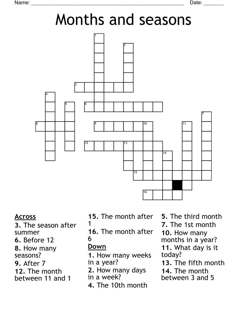 Months and seasons Crossword