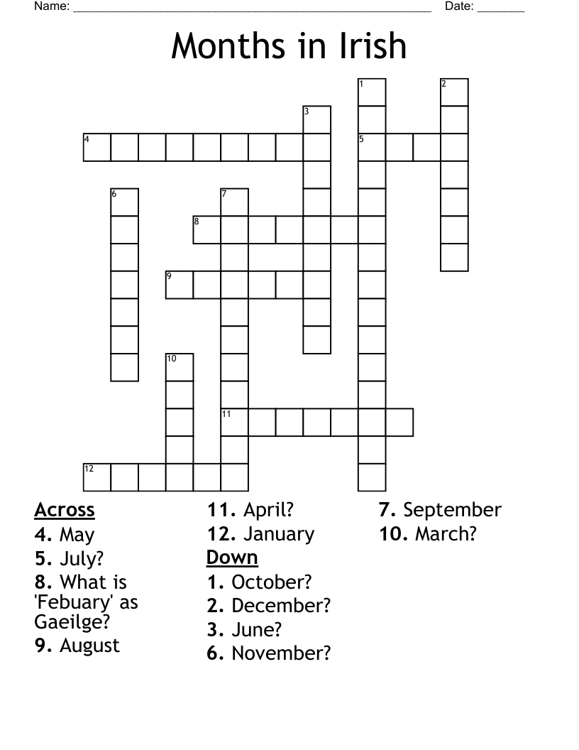 Months in Irish Crossword
