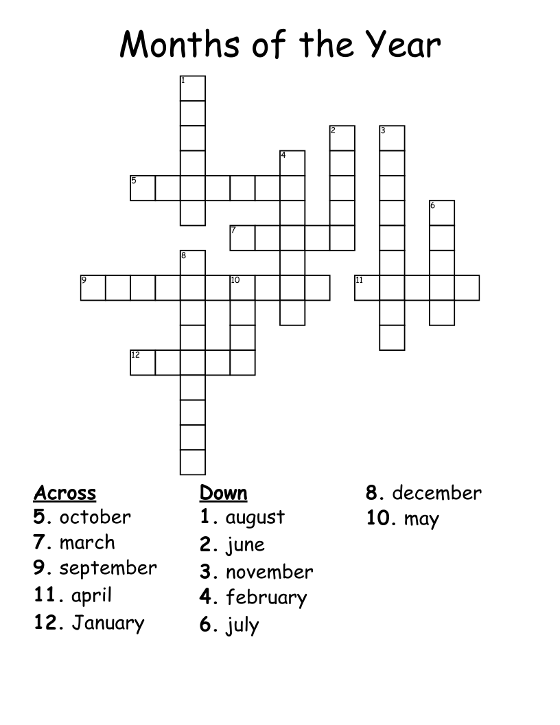 Months of the Year Crossword