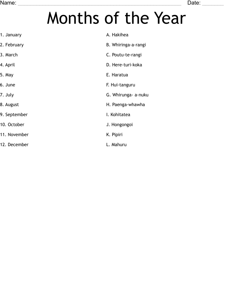 Months of the Year Worksheet