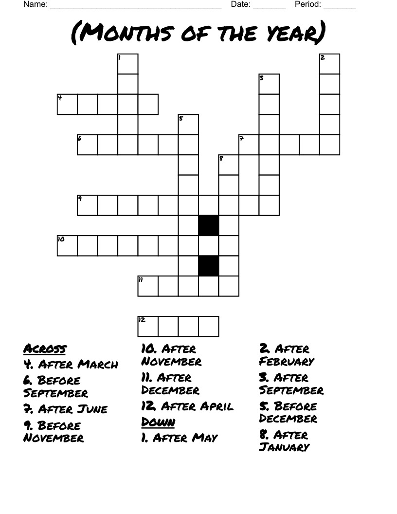 (Months of the year) Crossword