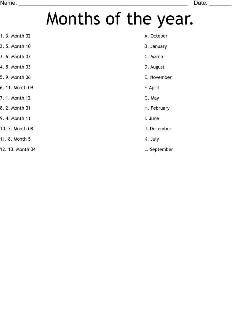 Months of the year. Worksheet