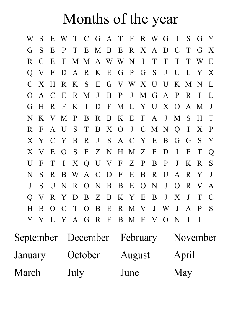 Months of the year  Word Search