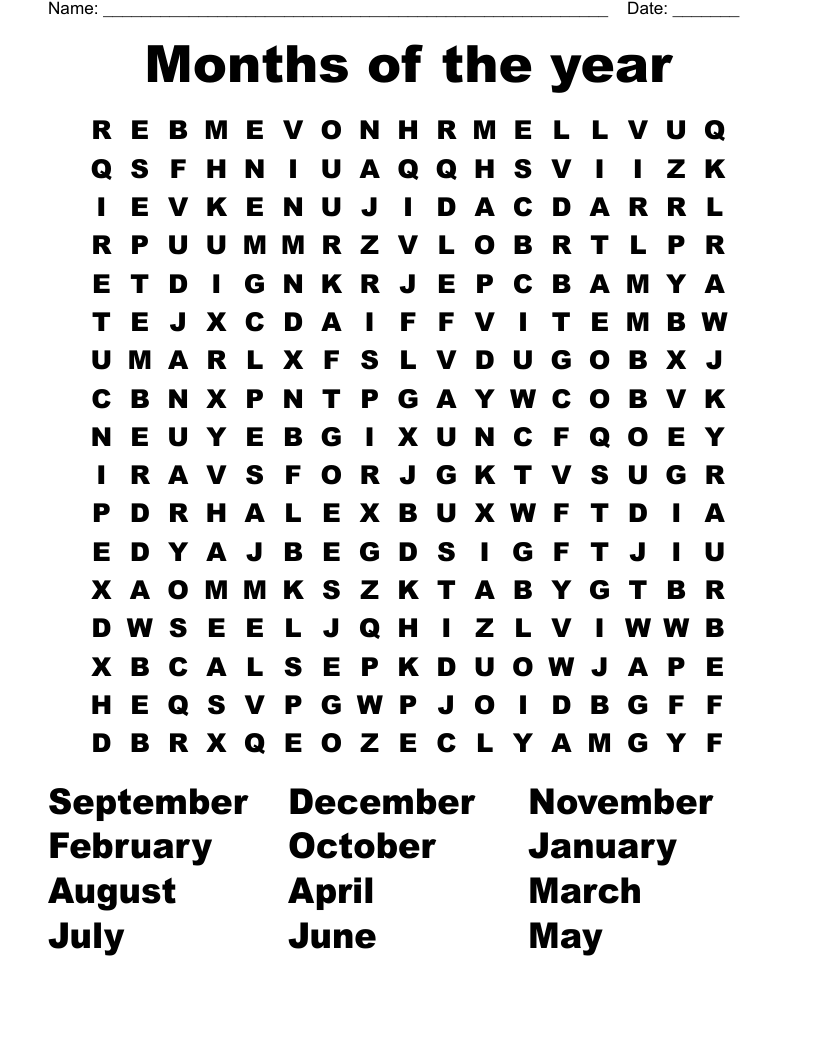 Months of the year  Word Search