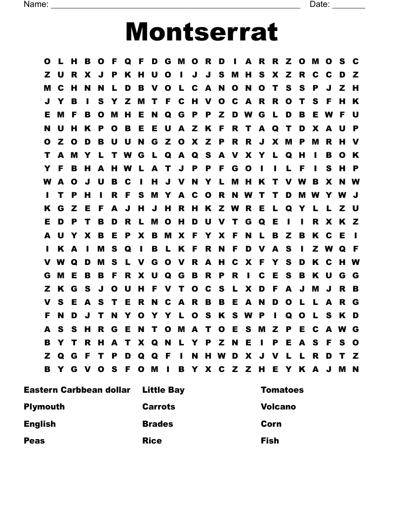 Montserrat Word Search