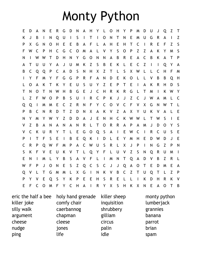 Monty Python Word Search