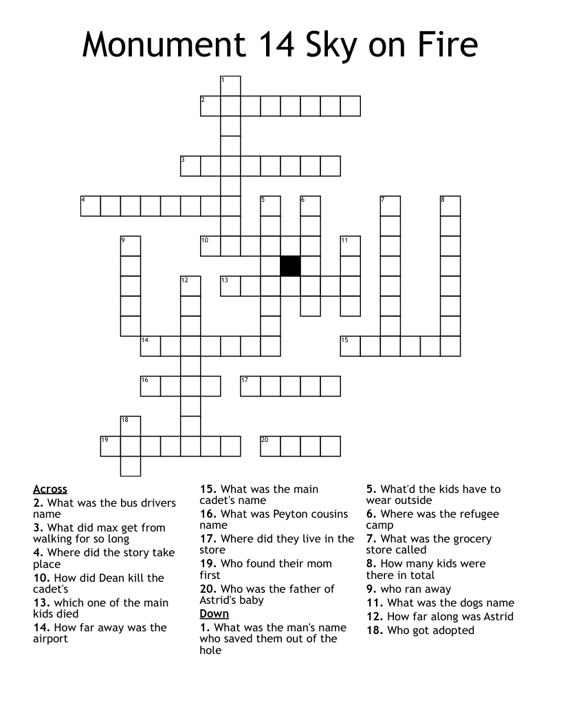 Monument 14 Sky on Fire  Crossword