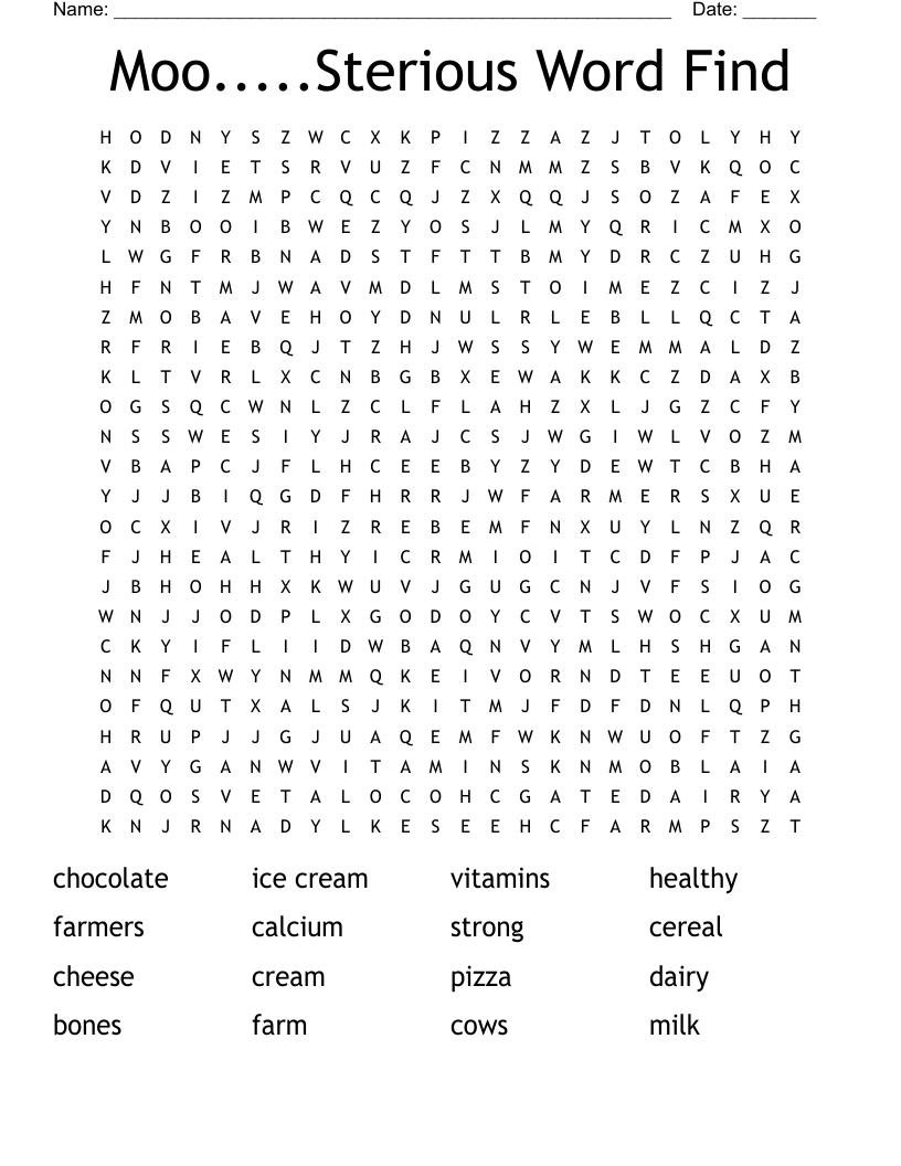 Moo.....Sterious Word Find Word Search