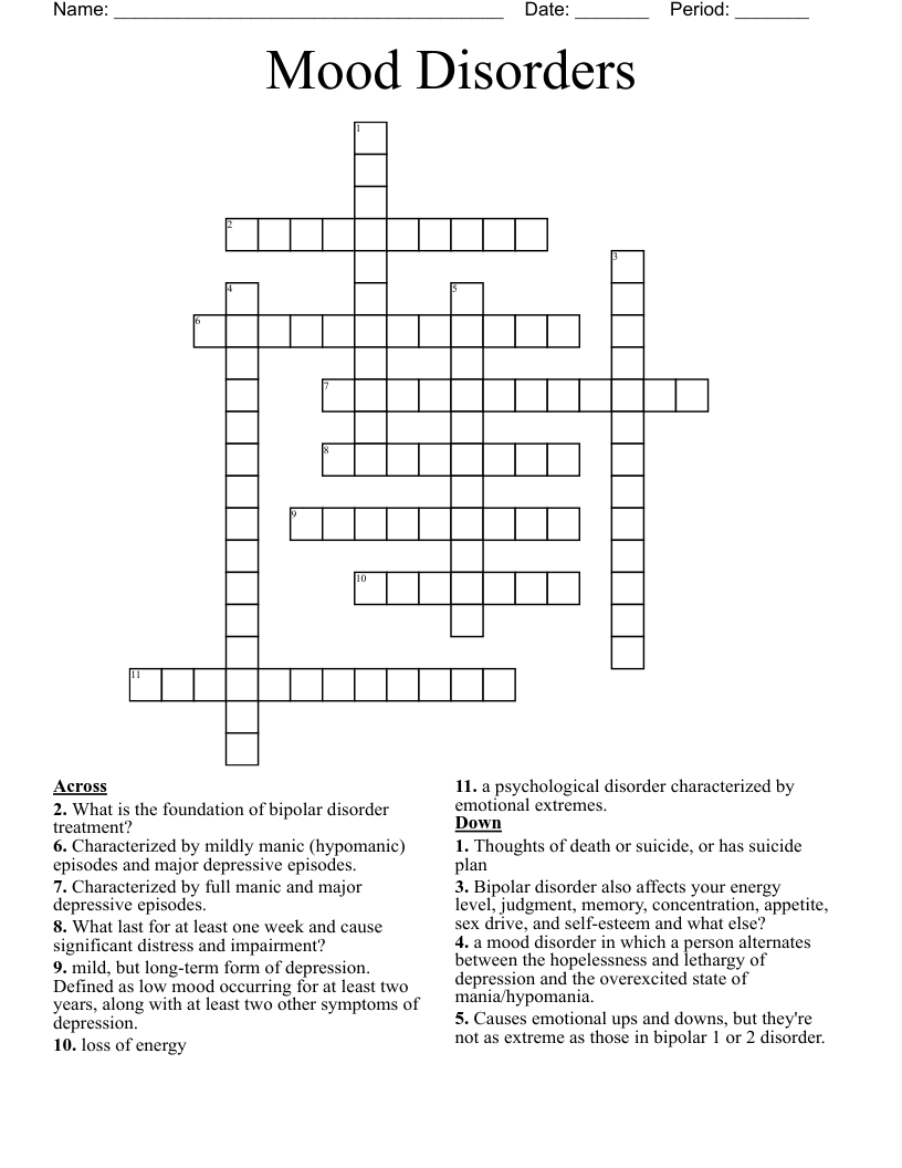 Mood Disorders Crossword