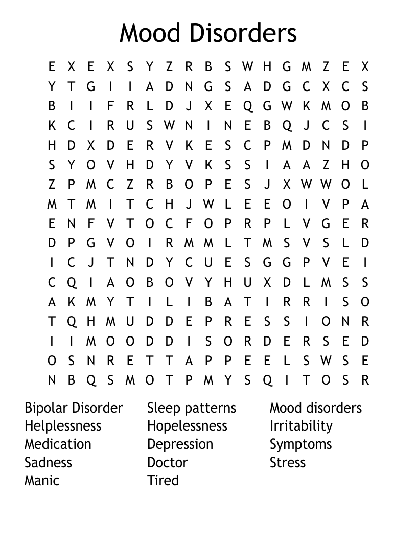 Mood Disorders Word Search