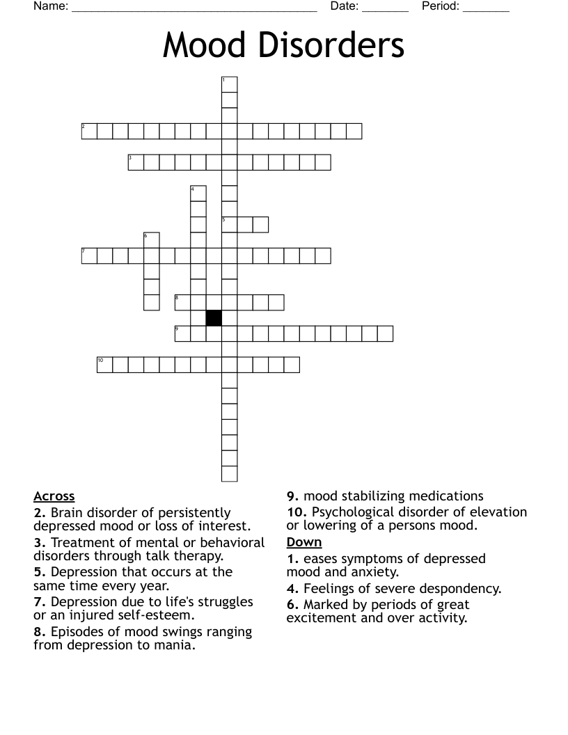 Mood Disorders  Crossword