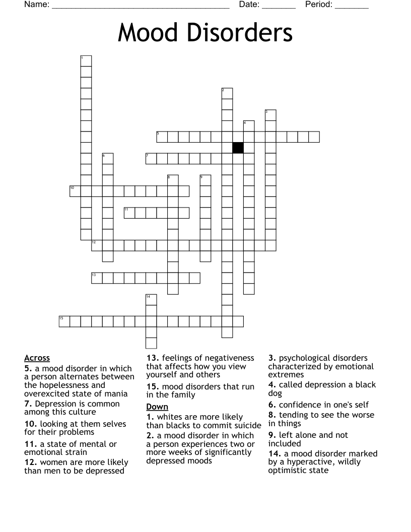 Mood Disorders  Crossword