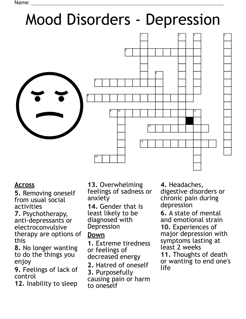Mood Disorders - Depression Crossword