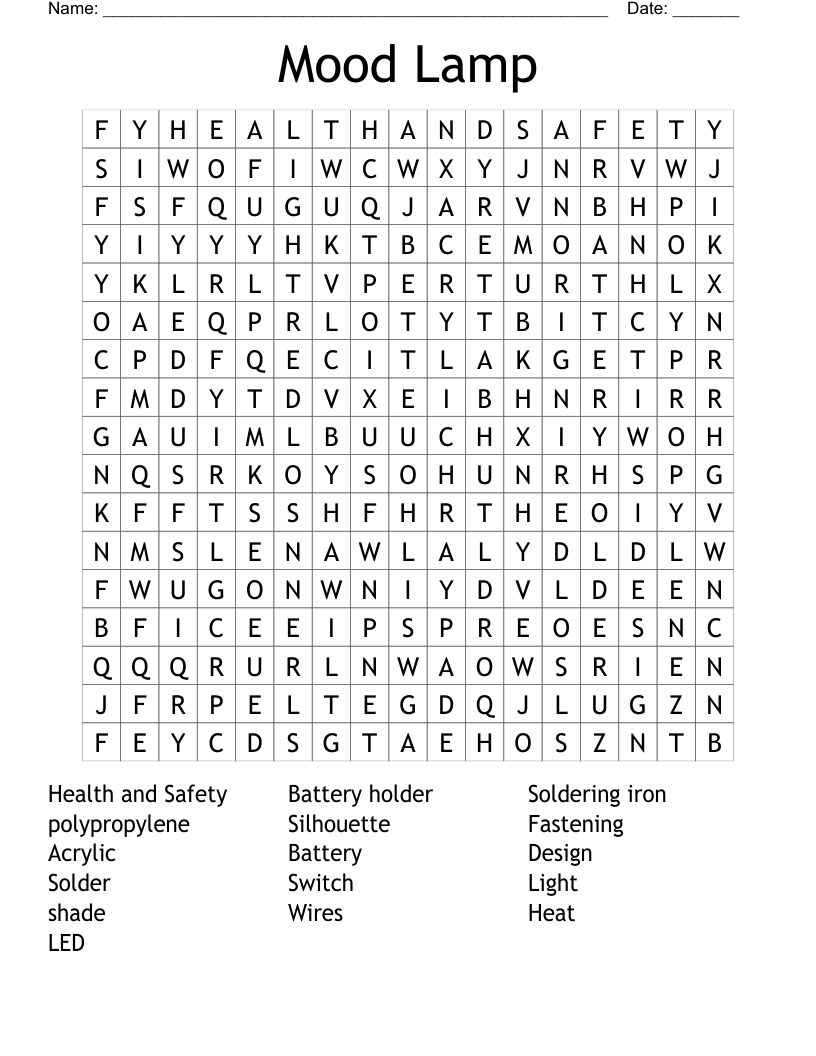 Mood Lamp Word Search