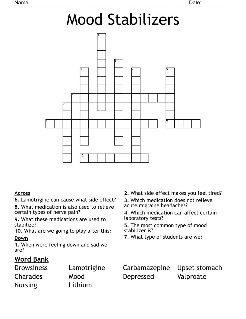 Mood Stabilizers Crossword