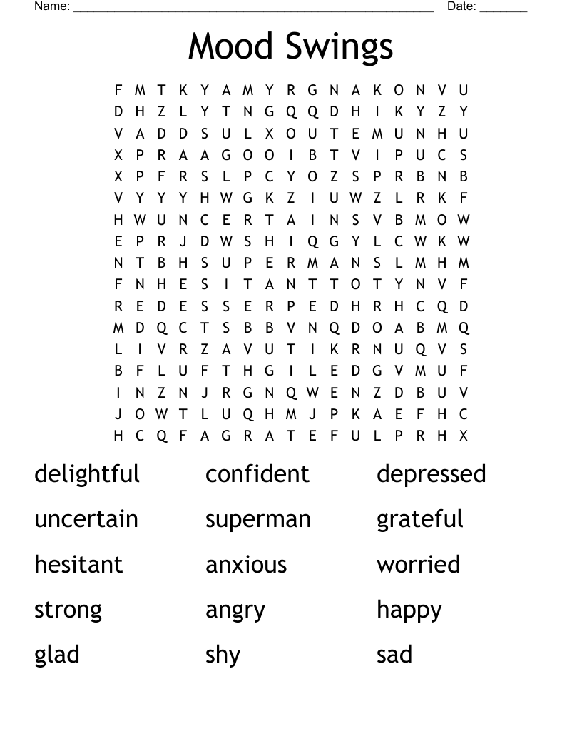 Mood Swings Word Search