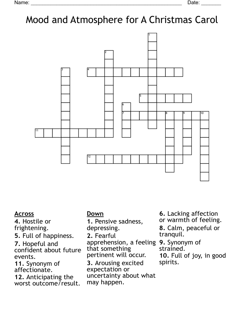 Mood and Atmosphere for A Christmas Carol Crossword