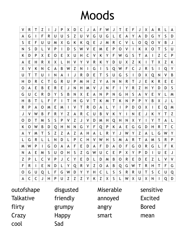 Moods Word Search