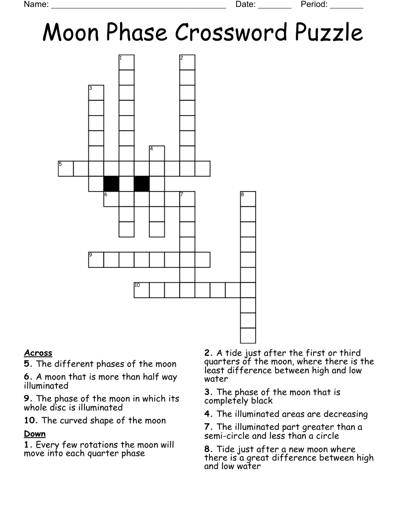 Moon Phase Crossword Puzzle