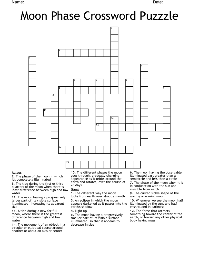 Moon Phase Crossword Puzzzle