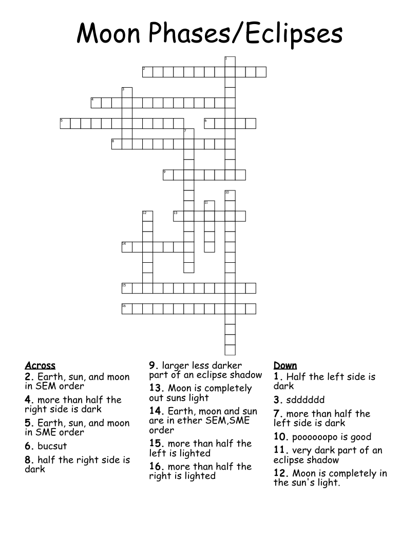 Moon Phases/Eclipses Crossword