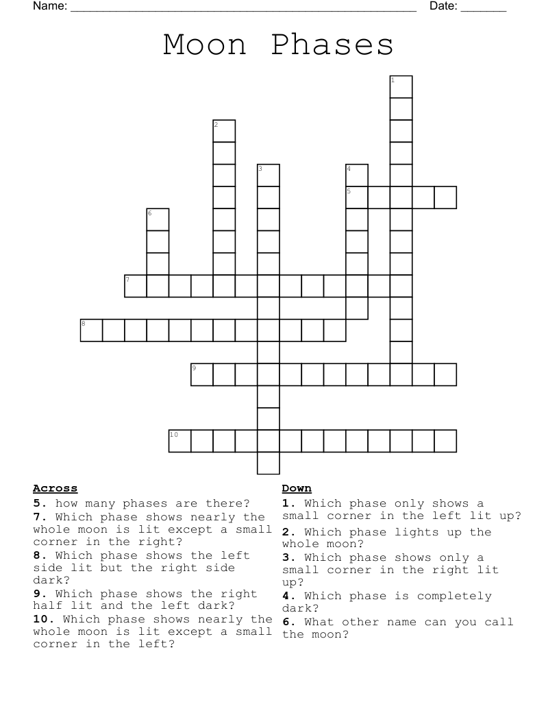 Moon Phases Crossword