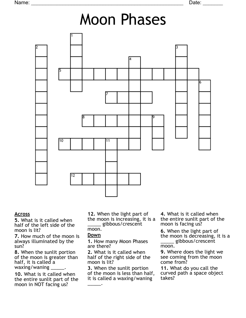 Moon Phases Crossword