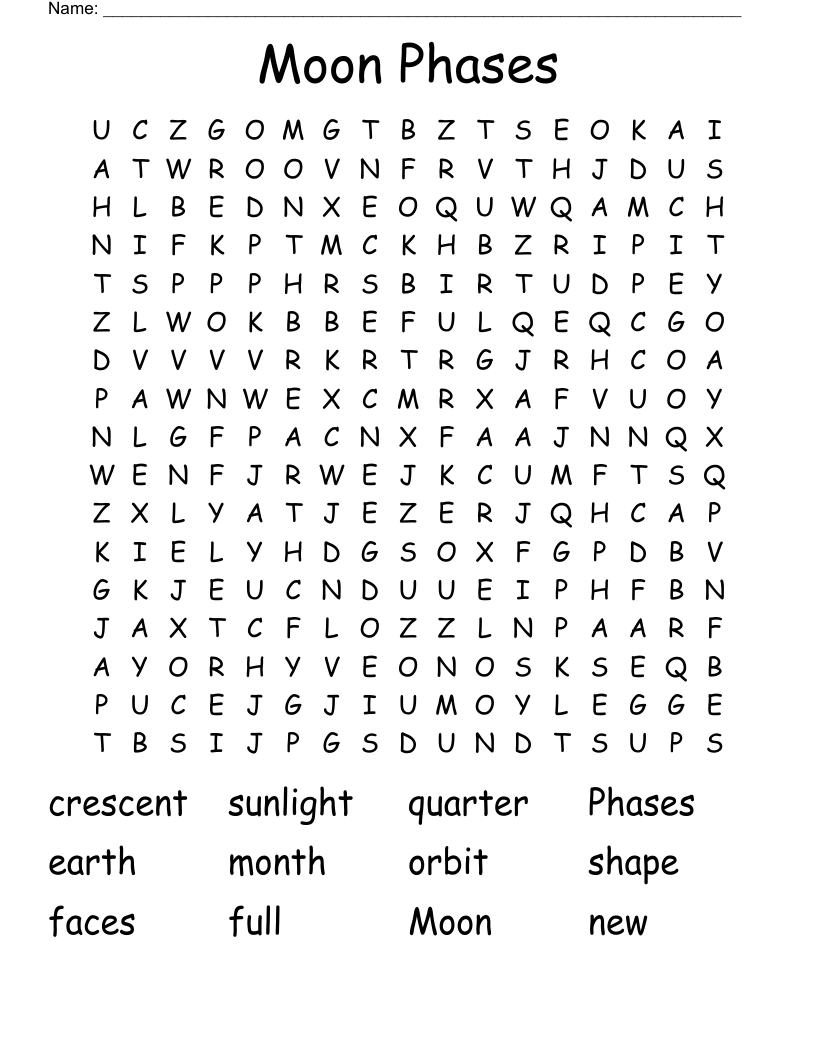 Moon Phases Word Search
