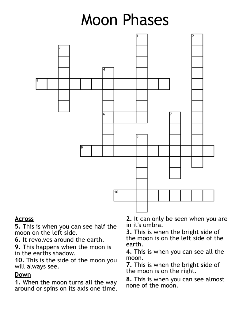Moon Phases Crossword