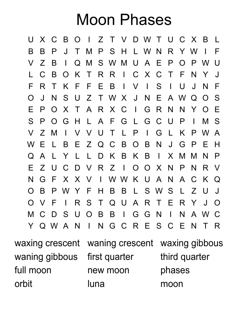 Moon Phases Word Search