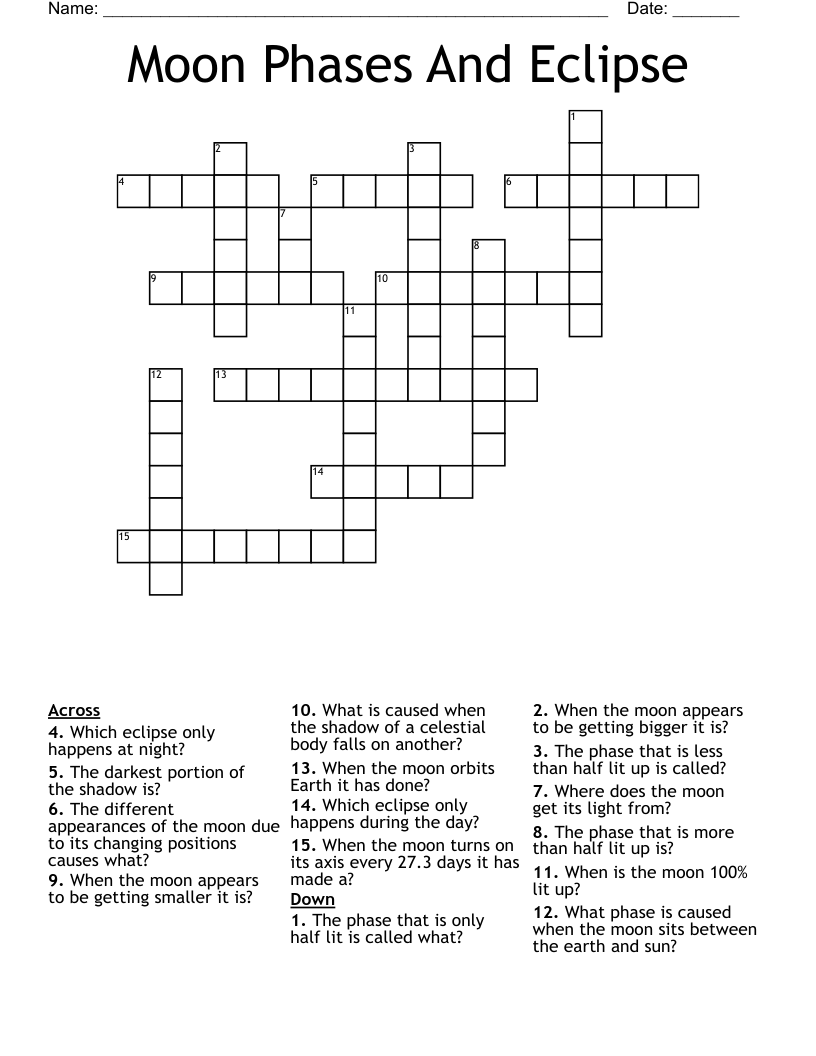 Moon Phases And Eclipse Crossword
