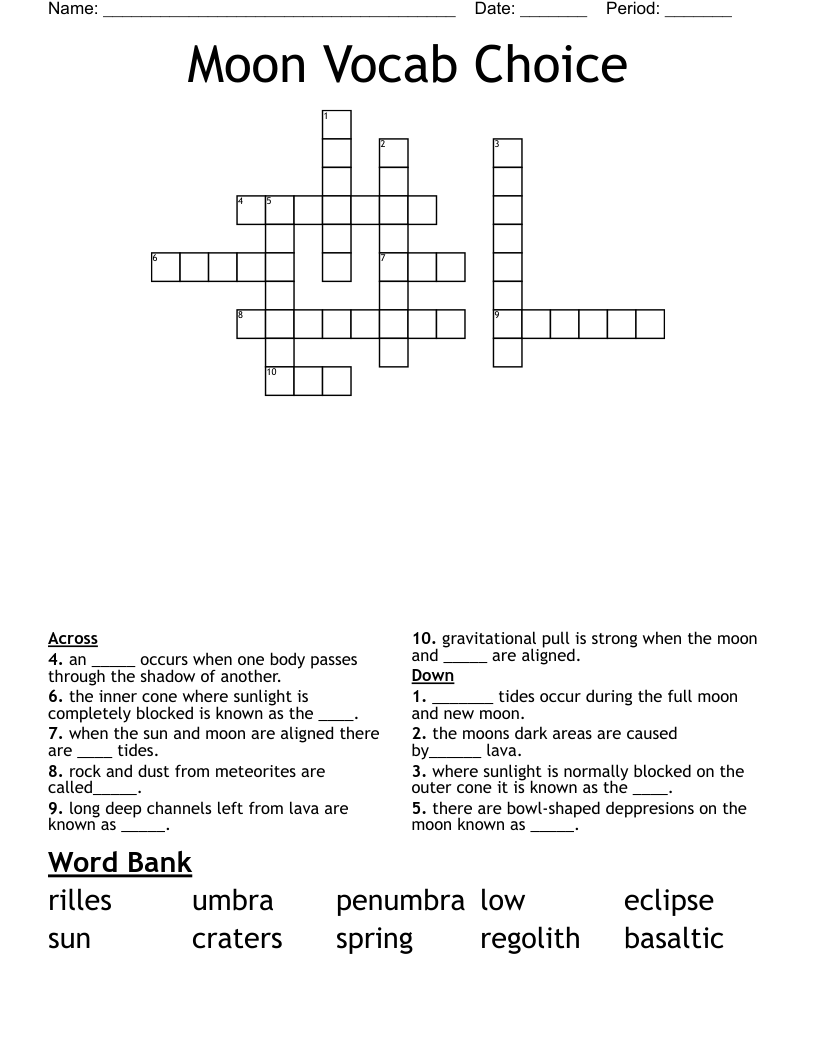Moon Vocab Choice Crossword