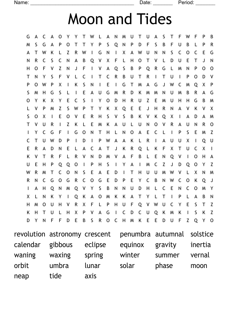 Moon and Tides Word Search