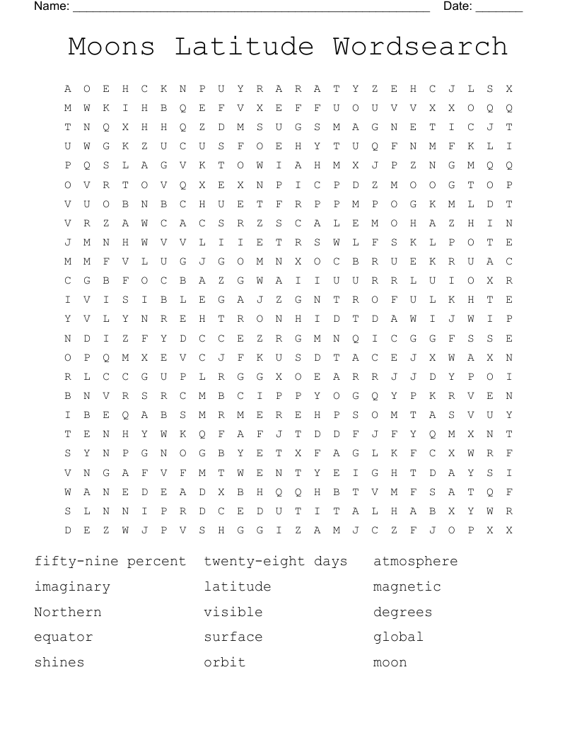 Moons Latitude Wordsearch 