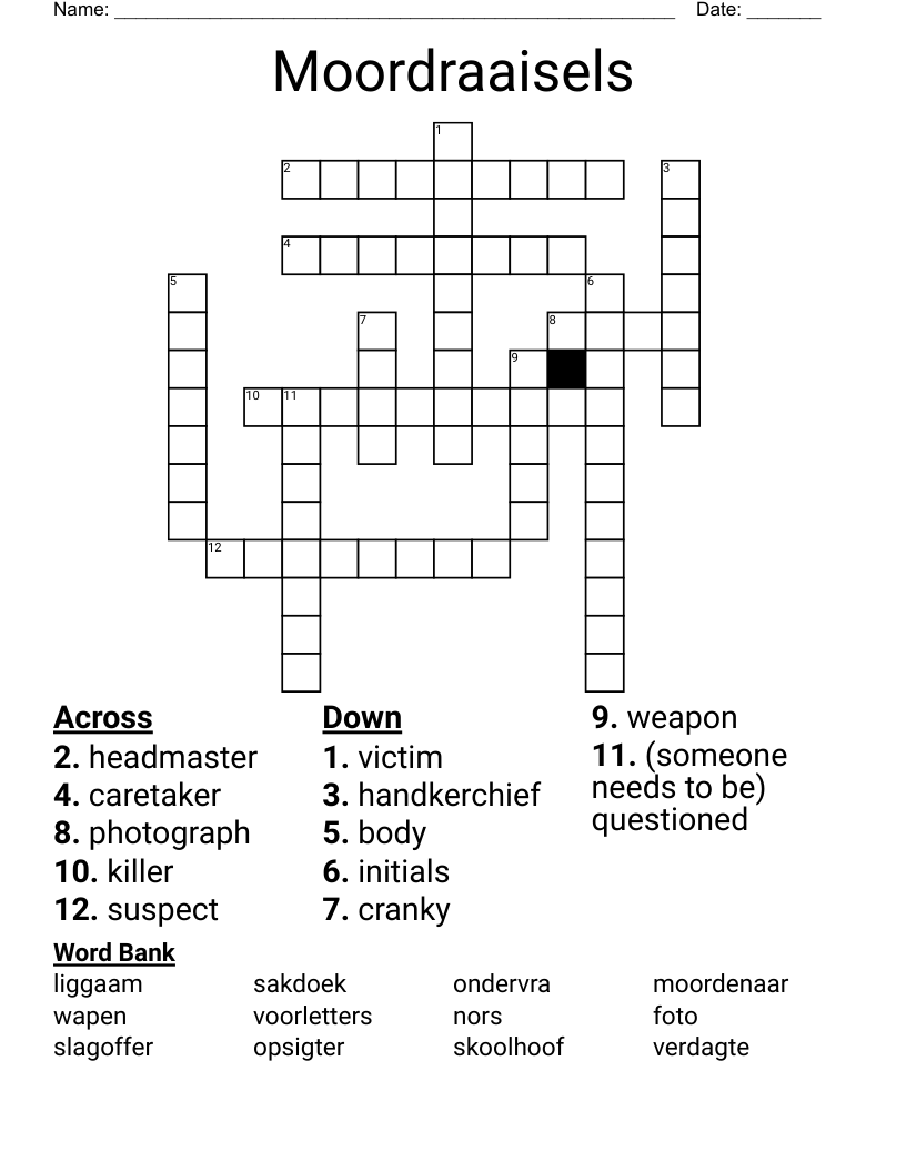 Moordraaisels Crossword