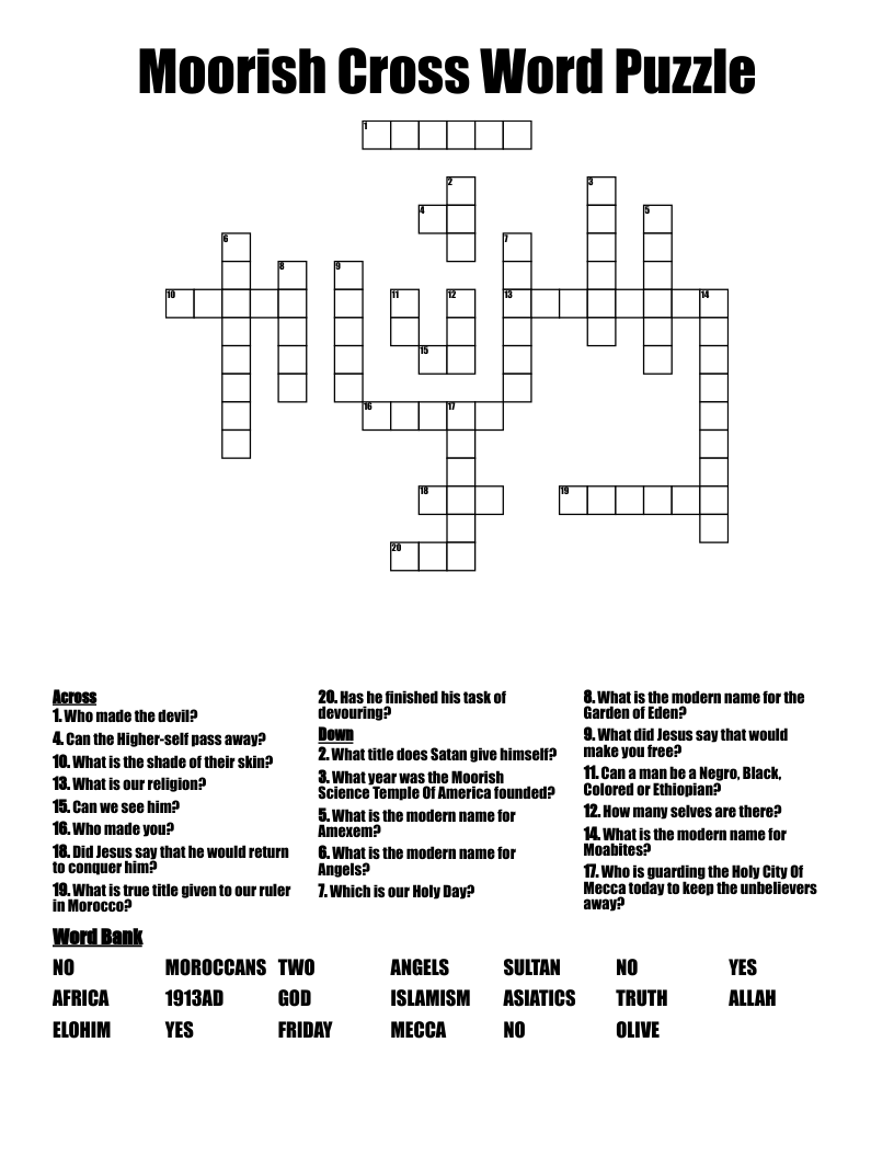 Moorish Cross Word Puzzle