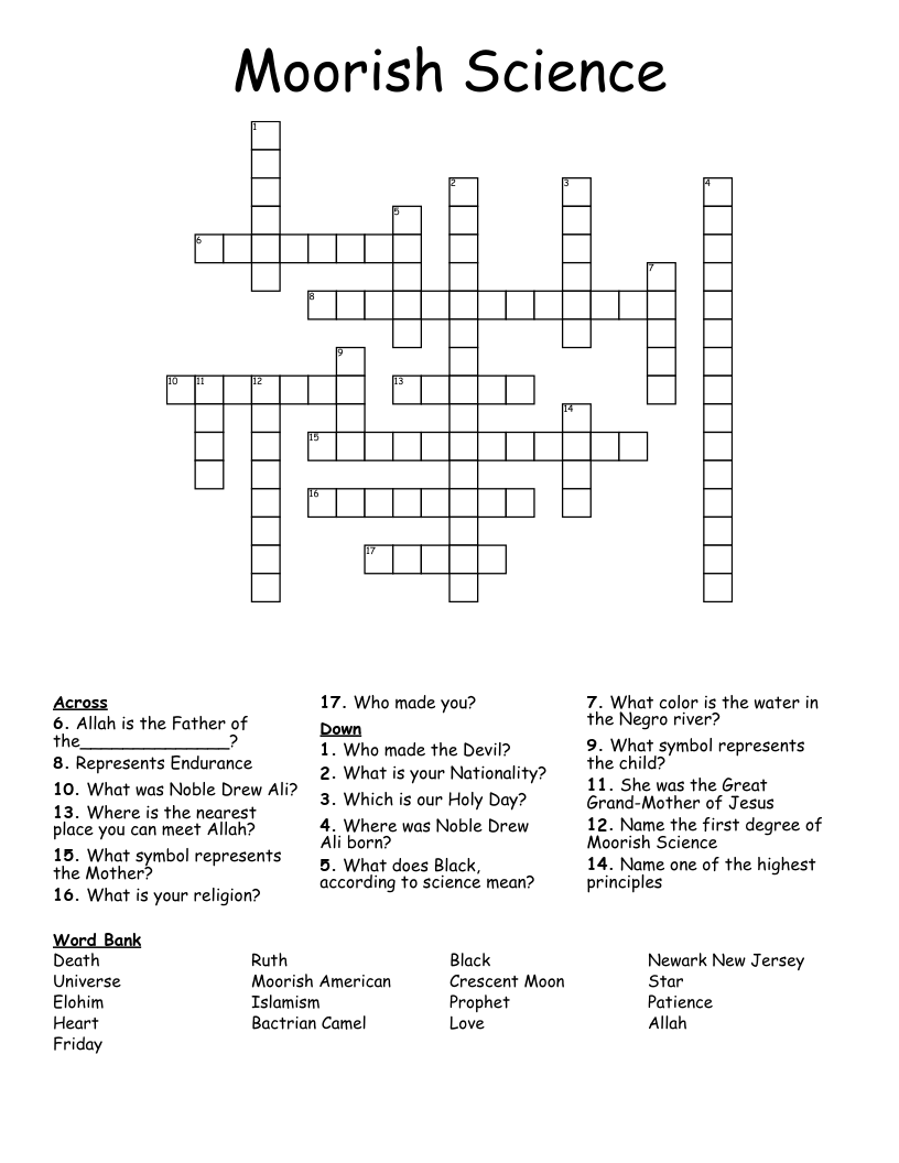 Moorish Science Crossword