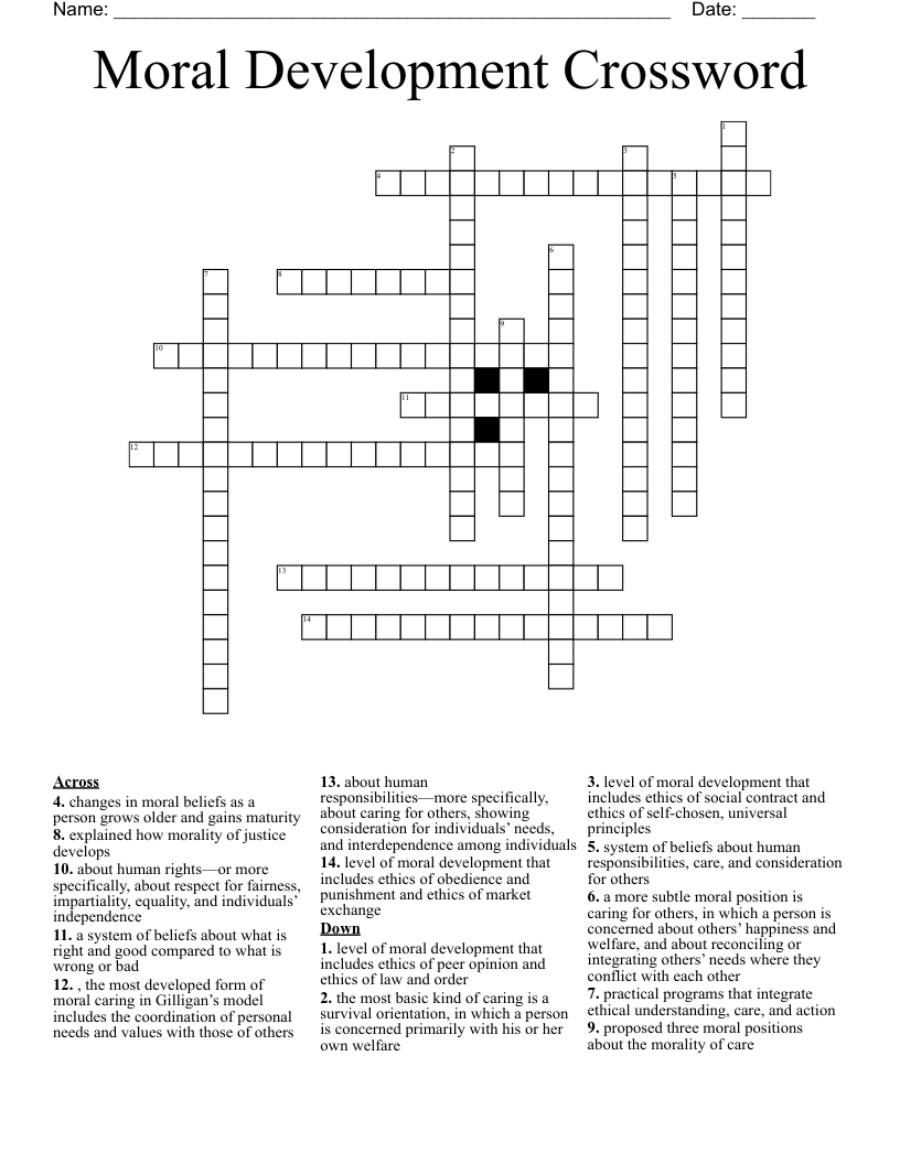 Moral Development Crossword