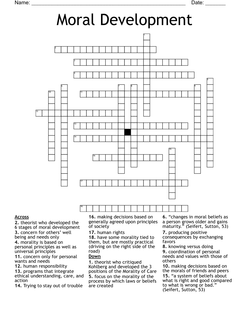 Moral Development  Crossword