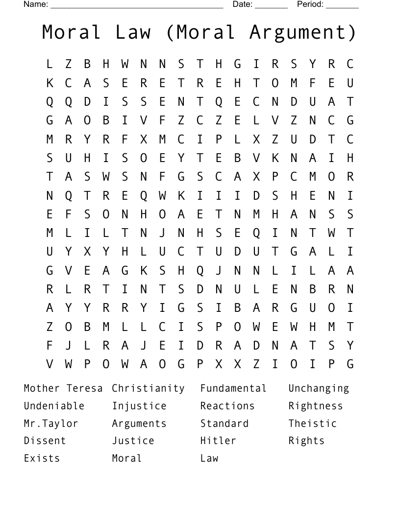 Moral Law (Moral Argument) Word Search