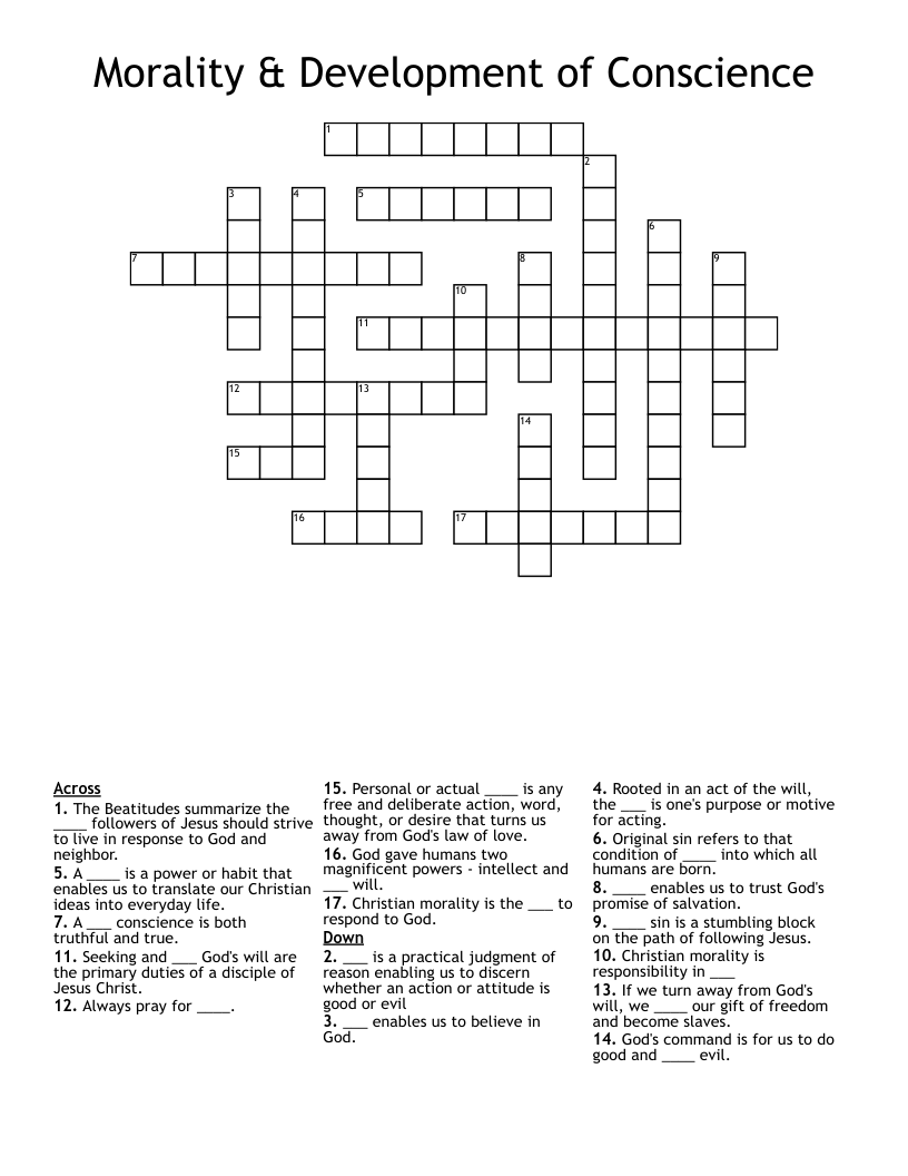 Morality & Development of Conscience Crossword
