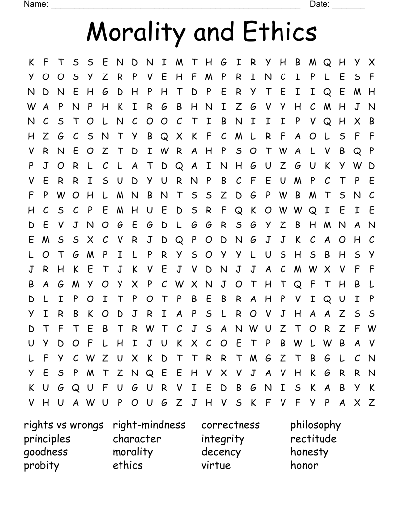 Morality and Ethics Word Search