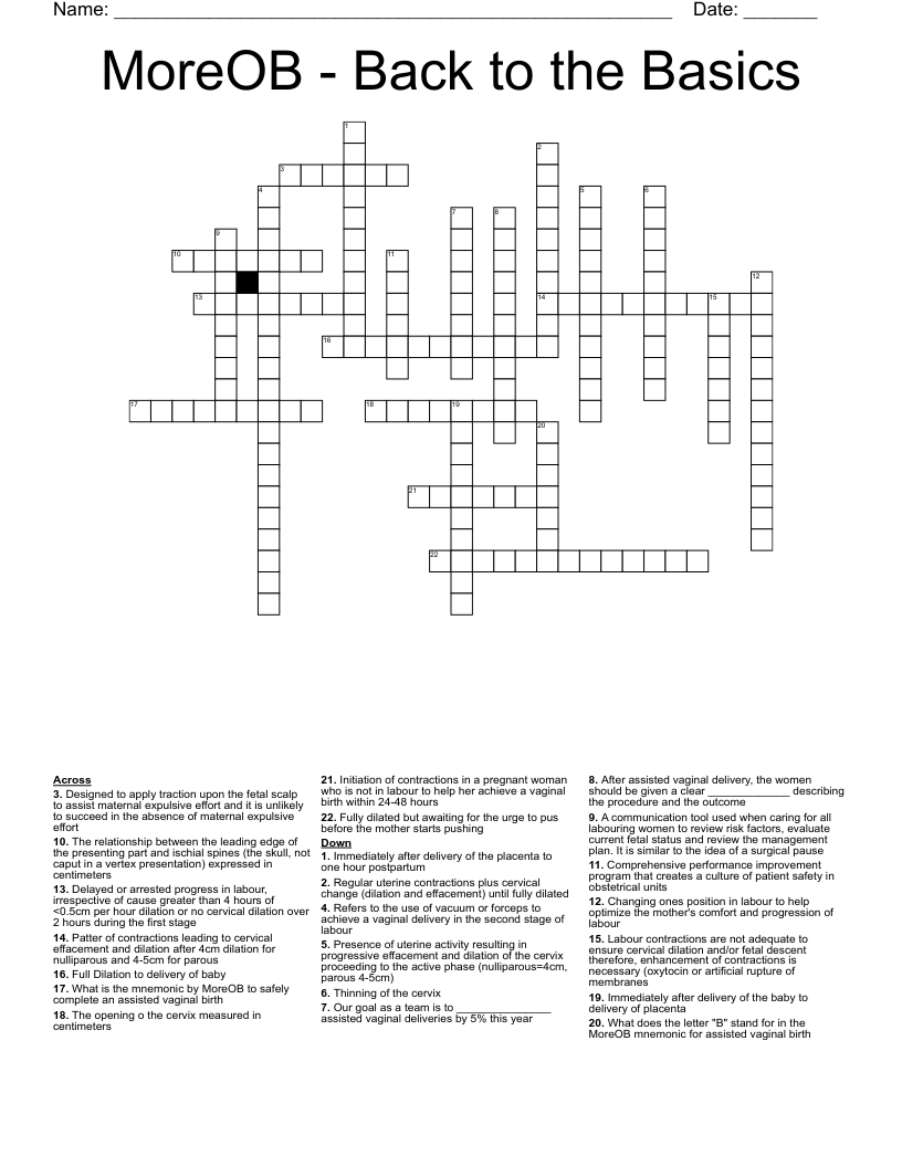 MoreOB - Back to the Basics  Crossword