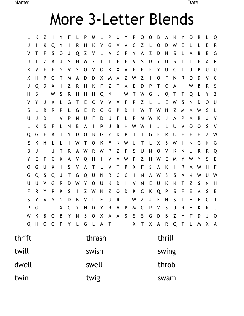 More 3-Letter Blends Word Search