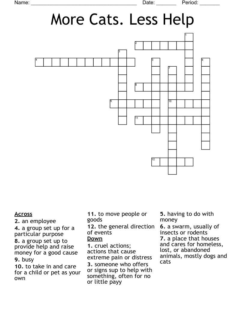 More Cats. Less Help Crossword