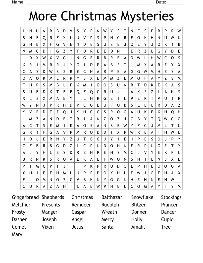 More Christmas Mysteries Word Search