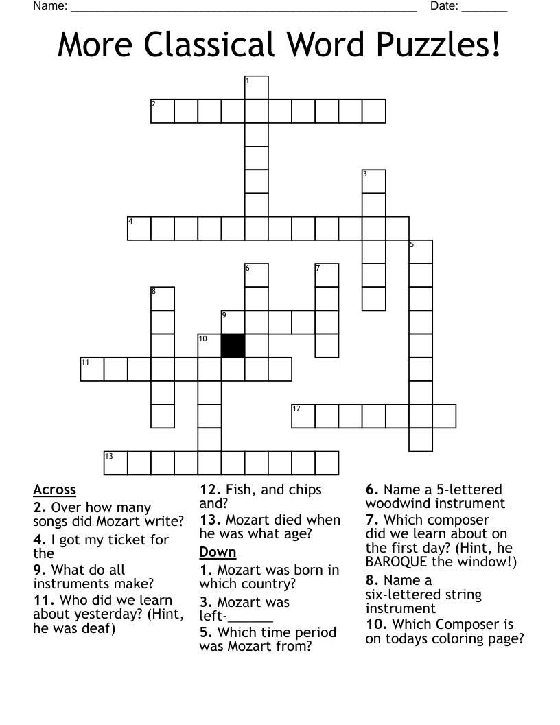 More Classical Word Puzzles! Crossword
